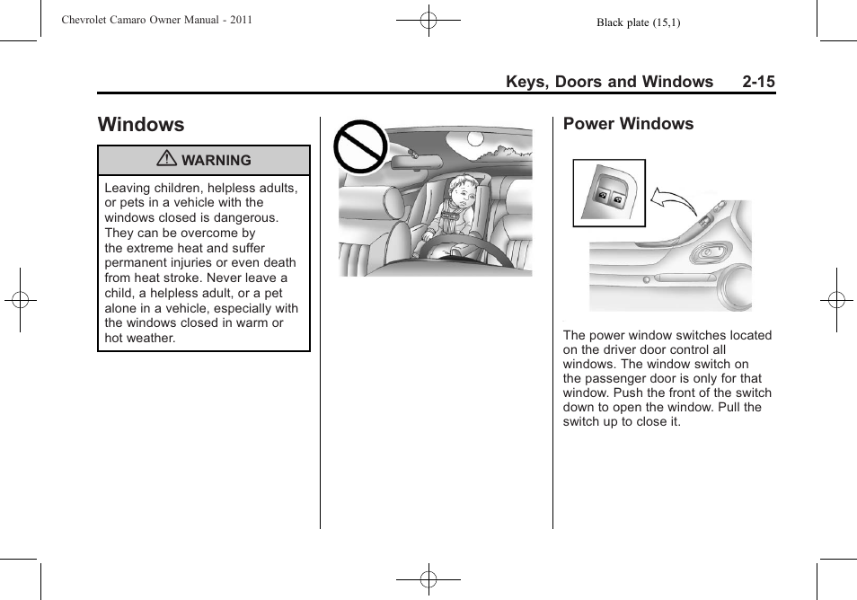 Windows, Power windows | CHEVROLET 2011 Camaro User Manual | Page 43 / 414