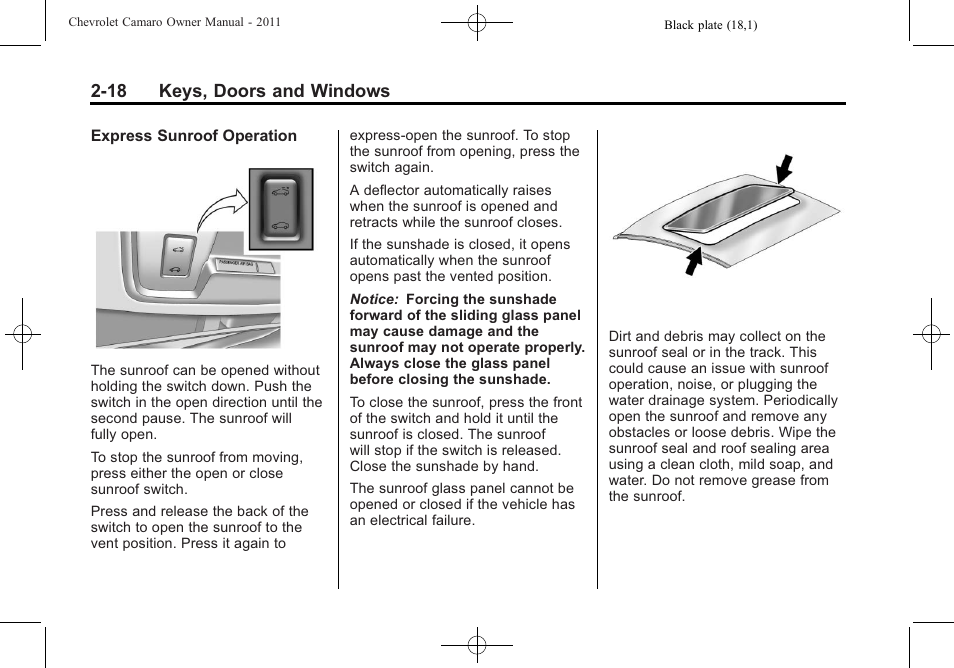 18 keys, doors and windows | CHEVROLET 2011 Camaro User Manual | Page 46 / 414
