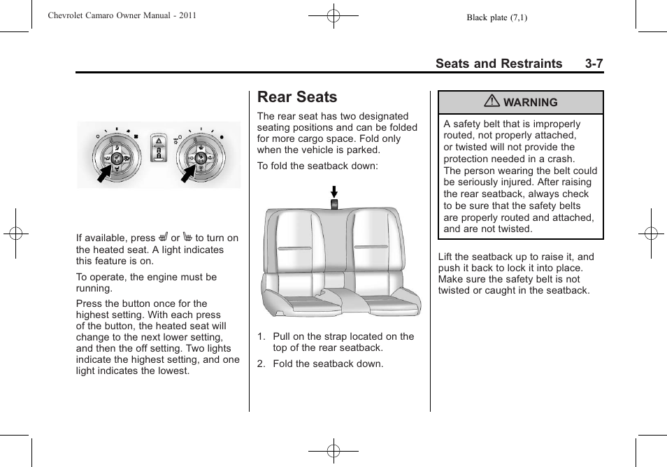 Rear seats | CHEVROLET 2011 Camaro User Manual | Page 53 / 414