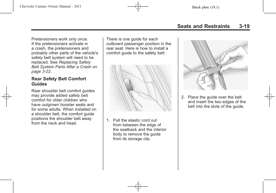 Seats and restraints 3-19 | CHEVROLET 2011 Camaro User Manual | Page 65 / 414