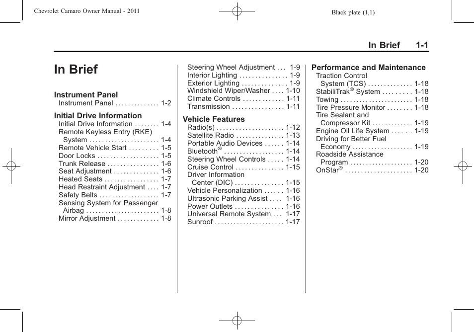 In brief | CHEVROLET 2011 Camaro User Manual | Page 7 / 414