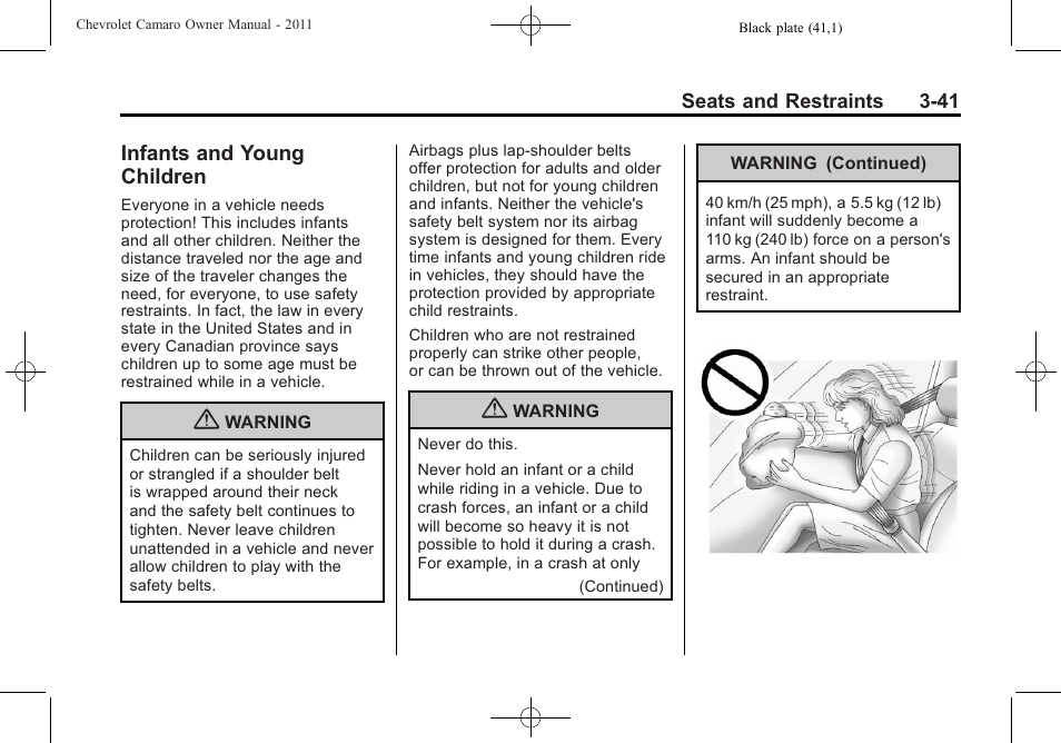 Infants and young children | CHEVROLET 2011 Camaro User Manual | Page 87 / 414