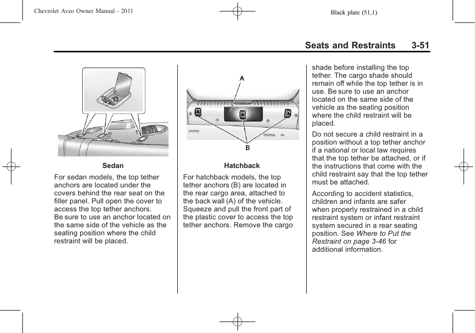 Seats and restraints 3-51 | CHEVROLET 2011 Aveo User Manual | Page 101 / 328