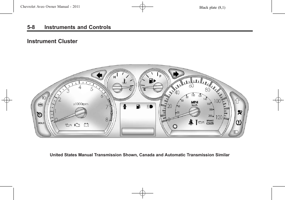 Instrument cluster, Instrument cluster -8 | CHEVROLET 2011 Aveo User Manual | Page 120 / 328