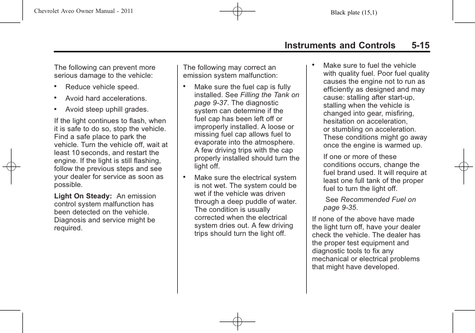 Instruments and controls 5-15 | CHEVROLET 2011 Aveo User Manual | Page 127 / 328