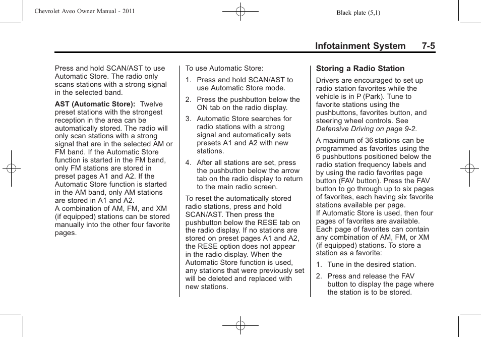Infotainment system 7-5 | CHEVROLET 2011 Aveo User Manual | Page 145 / 328