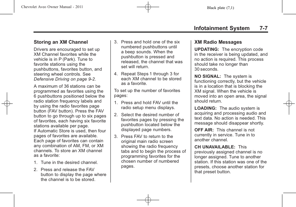 Infotainment system 7-7 | CHEVROLET 2011 Aveo User Manual | Page 147 / 328