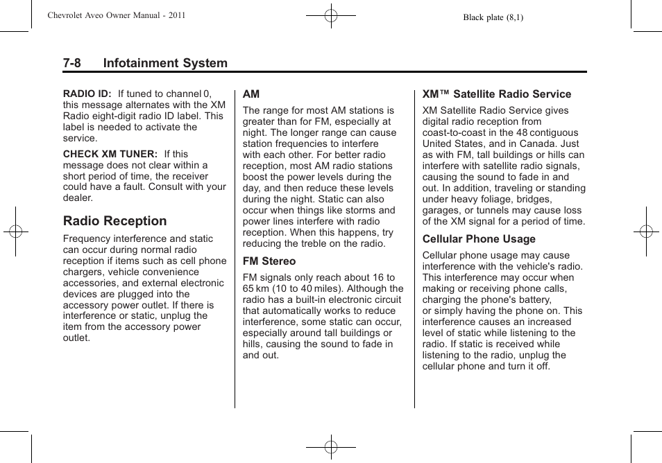 Radio reception, Radio reception -8 | CHEVROLET 2011 Aveo User Manual | Page 148 / 328