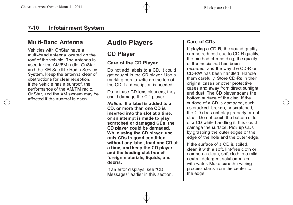 Multi-band antenna, Audio players, Cd player | Audio players -10, Bulb replacement, Multi-band antenna -10, Cd player -10 | CHEVROLET 2011 Aveo User Manual | Page 150 / 328