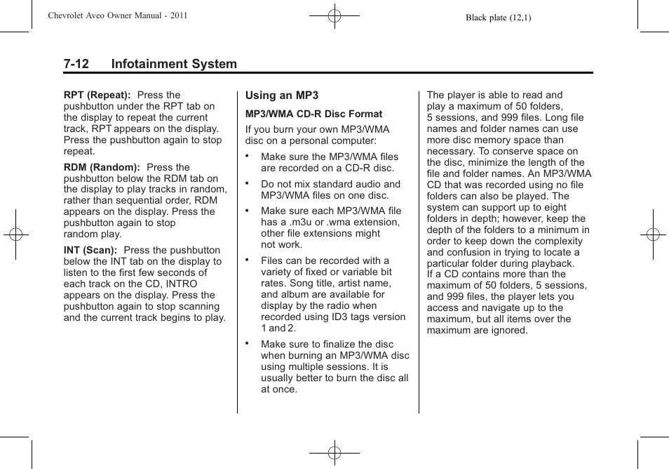 12 infotainment system | CHEVROLET 2011 Aveo User Manual | Page 152 / 328