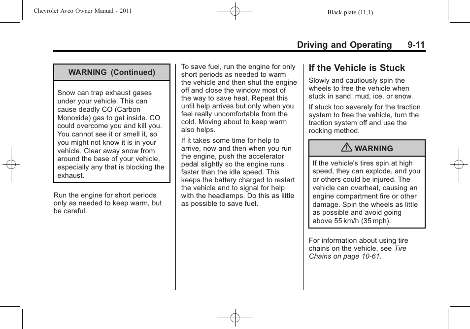 If the vehicle is stuck, If the vehicle is stuck -11, Brakes | CHEVROLET 2011 Aveo User Manual | Page 173 / 328