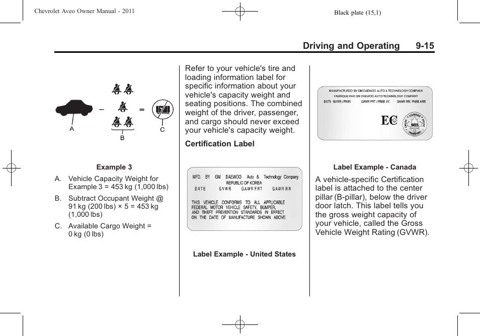 Driving and operating 9-15 | CHEVROLET 2011 Aveo User Manual | Page 177 / 328