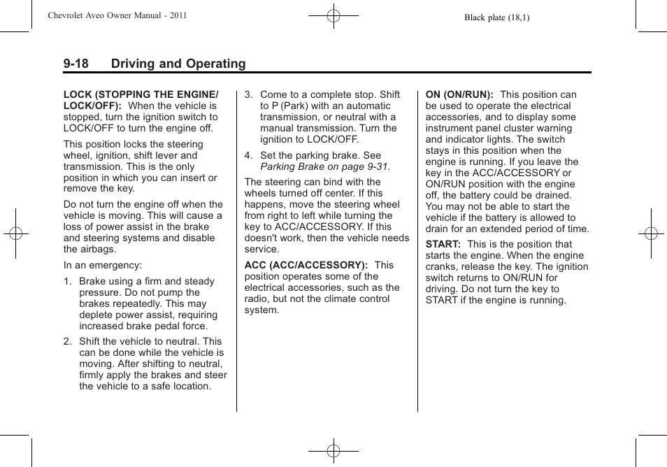 18 driving and operating | CHEVROLET 2011 Aveo User Manual | Page 180 / 328