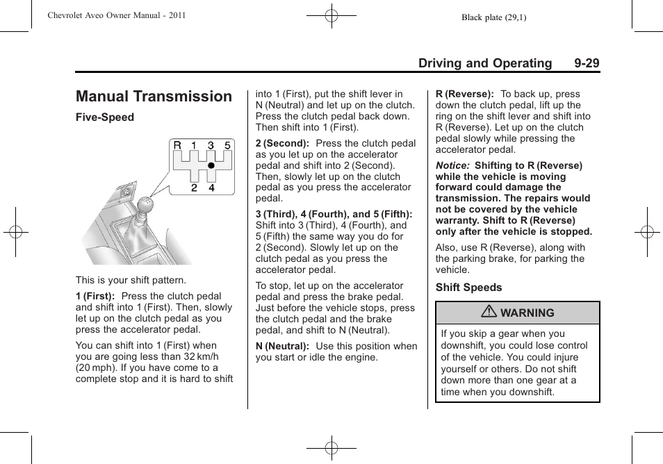 Manual transmission, Manual transmission -29, Transmission -29 | Conversions | CHEVROLET 2011 Aveo User Manual | Page 191 / 328
