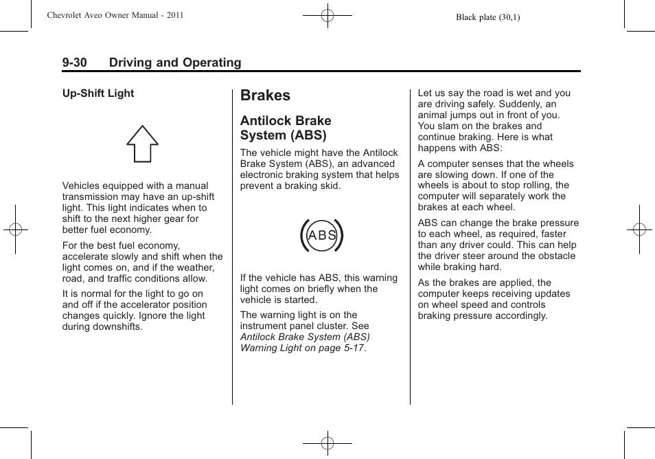 Brakes, Antilock brake system (abs), Brake | System (abs) -30 | CHEVROLET 2011 Aveo User Manual | Page 192 / 328