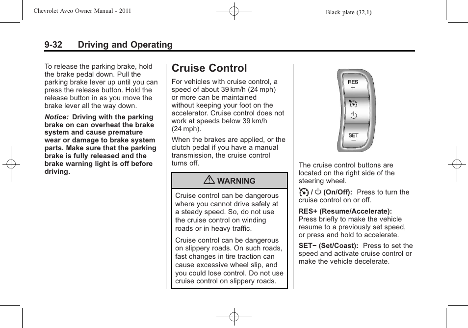 Cruise control, Cruise control -32, Control -32 | CHEVROLET 2011 Aveo User Manual | Page 194 / 328
