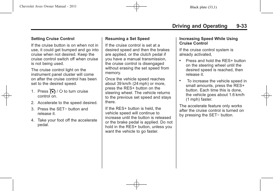 Driving and operating 9-33 | CHEVROLET 2011 Aveo User Manual | Page 195 / 328