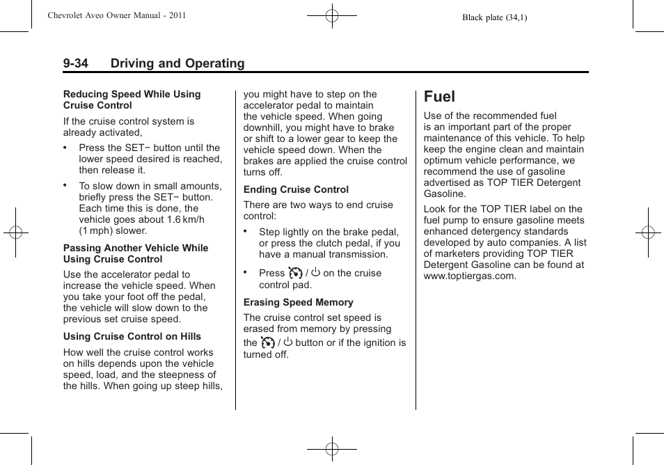 Fuel, Fuel -34, 34 driving and operating | CHEVROLET 2011 Aveo User Manual | Page 196 / 328