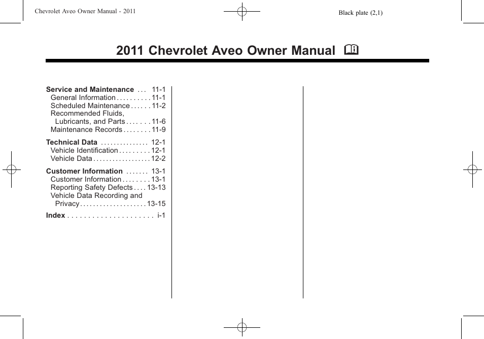 2011 chevrolet aveo owner manual m | CHEVROLET 2011 Aveo User Manual | Page 2 / 328