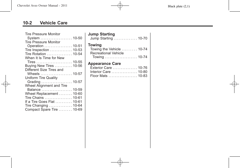 2 vehicle care | CHEVROLET 2011 Aveo User Manual | Page 204 / 328