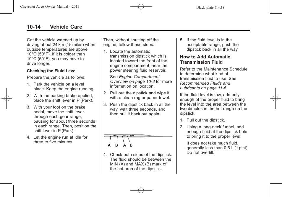 14 vehicle care | CHEVROLET 2011 Aveo User Manual | Page 216 / 328