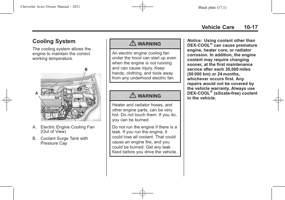 Cooling system, Cooling system -17 | CHEVROLET 2011 Aveo User Manual | Page 219 / 328