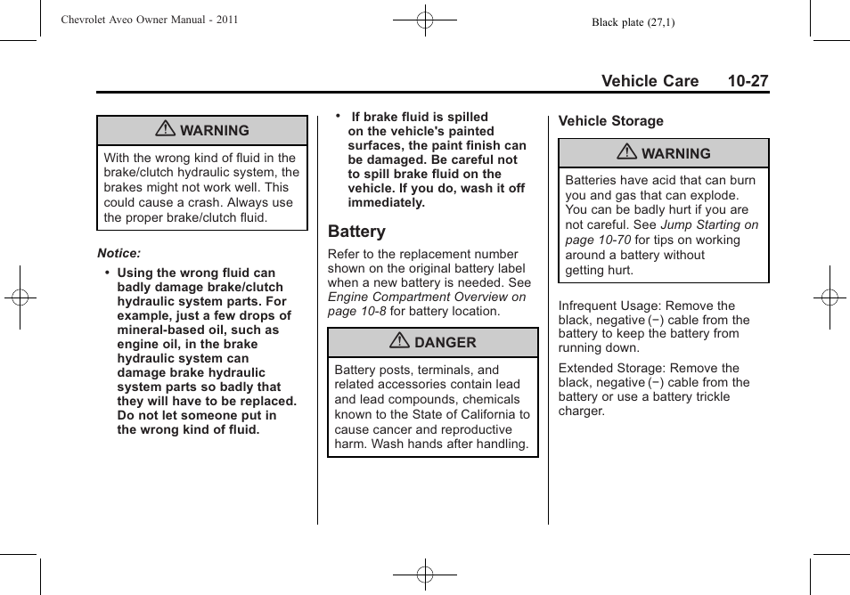Battery, Battery -27 | CHEVROLET 2011 Aveo User Manual | Page 229 / 328