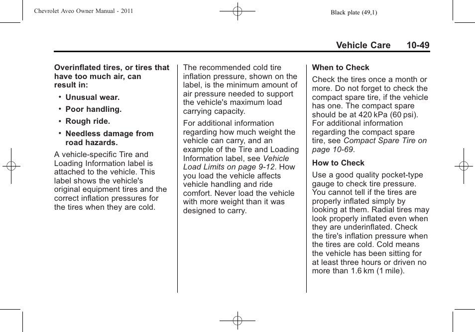 Vehicle care 10-49 | CHEVROLET 2011 Aveo User Manual | Page 251 / 328