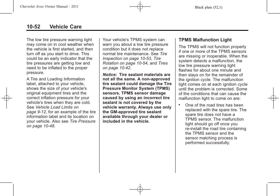 52 vehicle care | CHEVROLET 2011 Aveo User Manual | Page 254 / 328