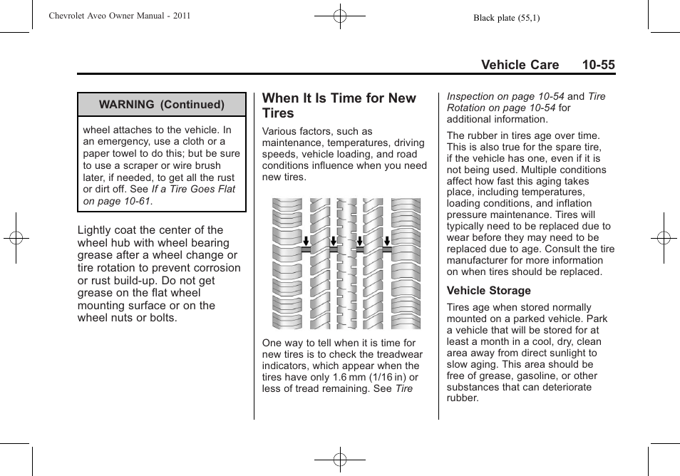 When it is time for new tires, When it is time for new, Tires -55 | Appearance | CHEVROLET 2011 Aveo User Manual | Page 257 / 328