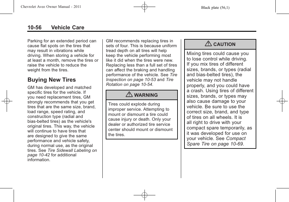 Buying new tires, Buying new tires -56 | CHEVROLET 2011 Aveo User Manual | Page 258 / 328
