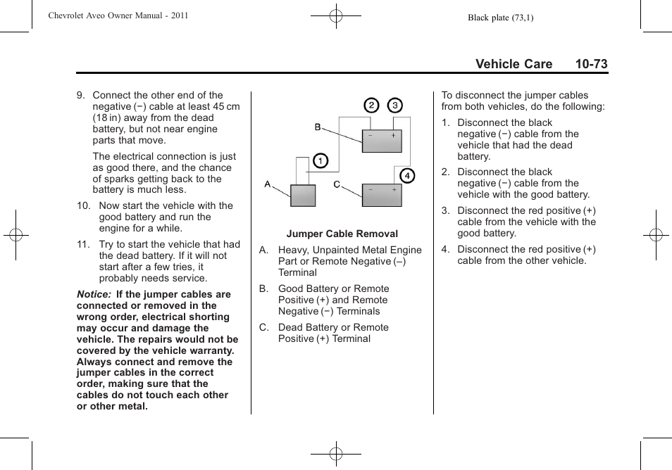 Vehicle care 10-73 | CHEVROLET 2011 Aveo User Manual | Page 275 / 328