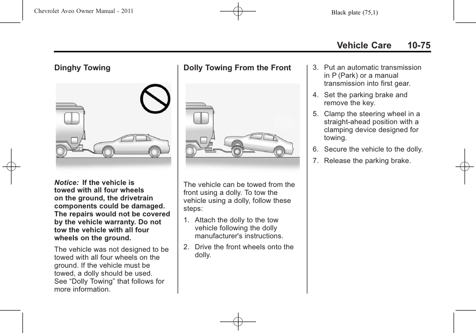 Vehicle care 10-75 | CHEVROLET 2011 Aveo User Manual | Page 277 / 328