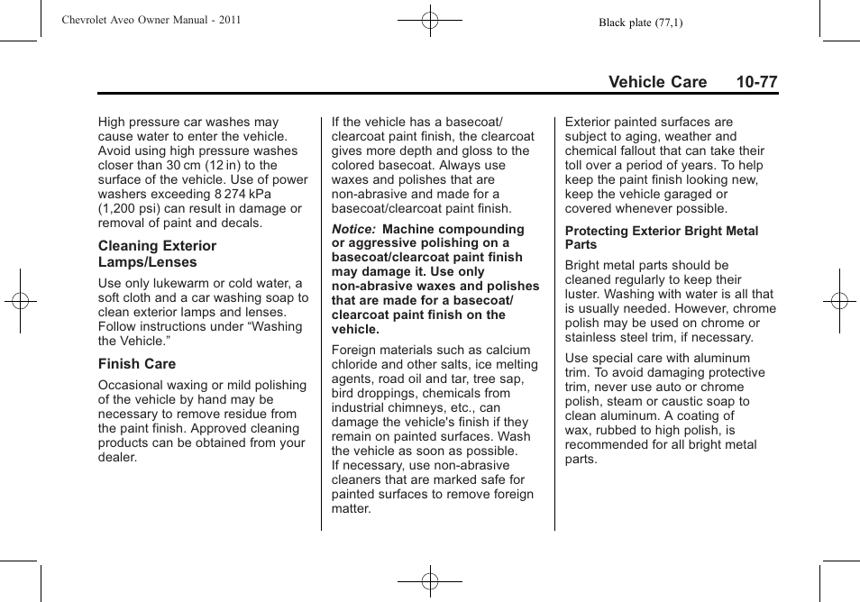 Vehicle care 10-77 | CHEVROLET 2011 Aveo User Manual | Page 279 / 328