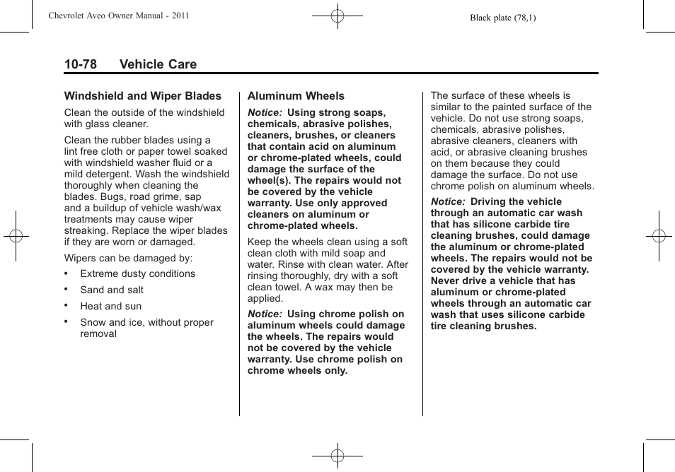 78 vehicle care | CHEVROLET 2011 Aveo User Manual | Page 280 / 328