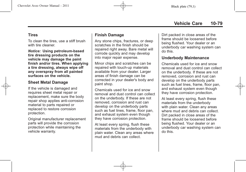 Vehicle care 10-79 | CHEVROLET 2011 Aveo User Manual | Page 281 / 328