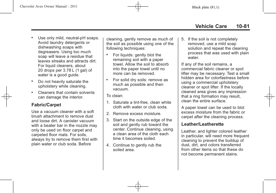 Vehicle care 10-81 | CHEVROLET 2011 Aveo User Manual | Page 283 / 328