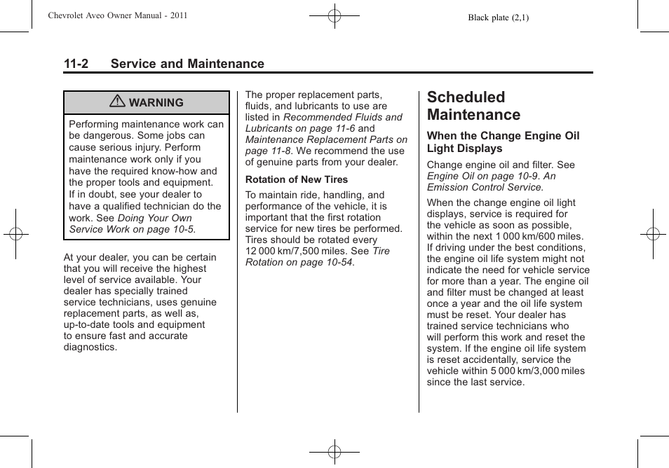 Scheduled maintenance, Scheduled maintenance -2, Scheduled | CHEVROLET 2011 Aveo User Manual | Page 288 / 328