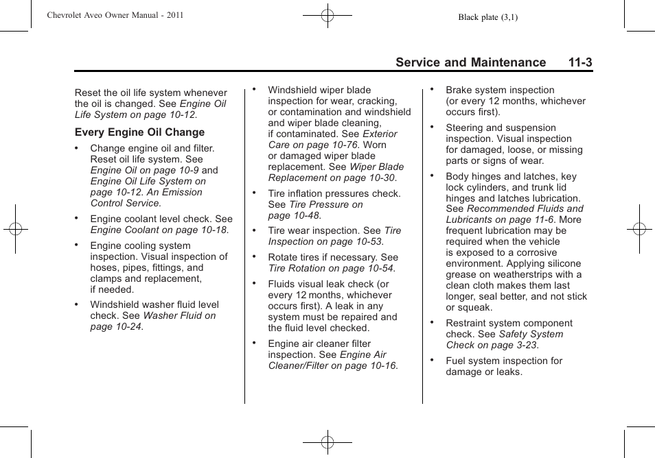 Service and maintenance 11-3 | CHEVROLET 2011 Aveo User Manual | Page 289 / 328