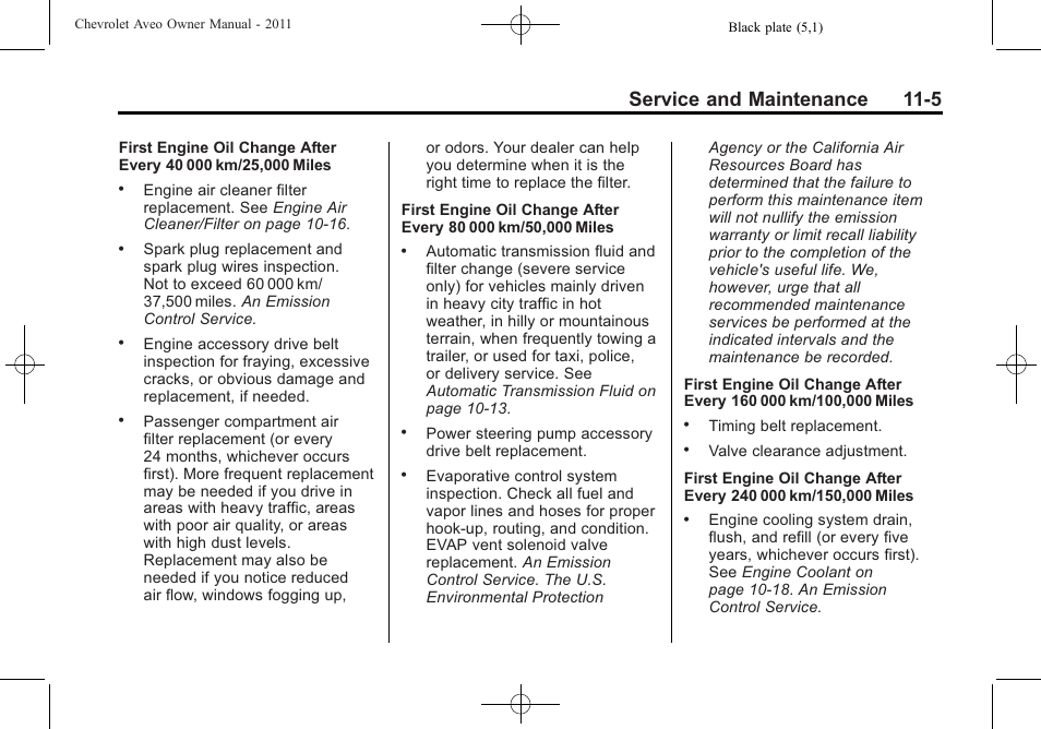 Service and maintenance 11-5 | CHEVROLET 2011 Aveo User Manual | Page 291 / 328