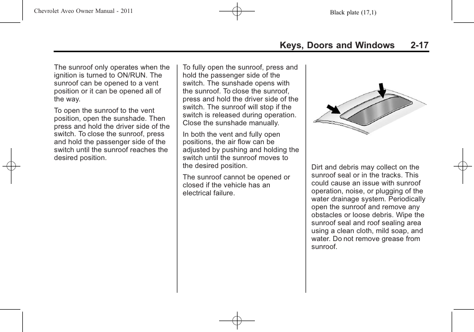 Keys, doors and windows 2-17 | CHEVROLET 2011 Aveo User Manual | Page 49 / 328