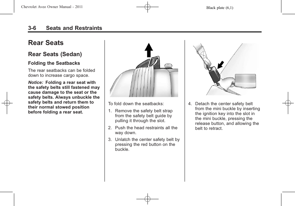 Rear seats, Rear seats (sedan), Rear seats -6 | Climate control, Rear seats (sedan) -6 | CHEVROLET 2011 Aveo User Manual | Page 56 / 328