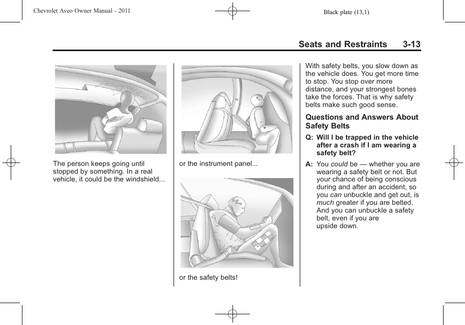 Seats and restraints 3-13 | CHEVROLET 2011 Aveo User Manual | Page 63 / 328