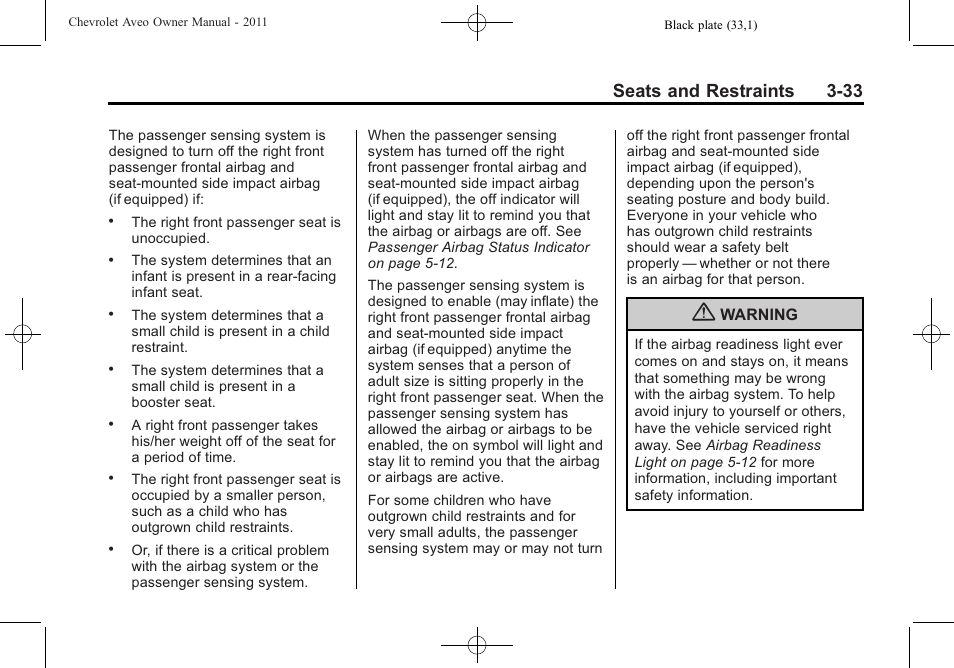 Seats and restraints 3-33 | CHEVROLET 2011 Aveo User Manual | Page 83 / 328