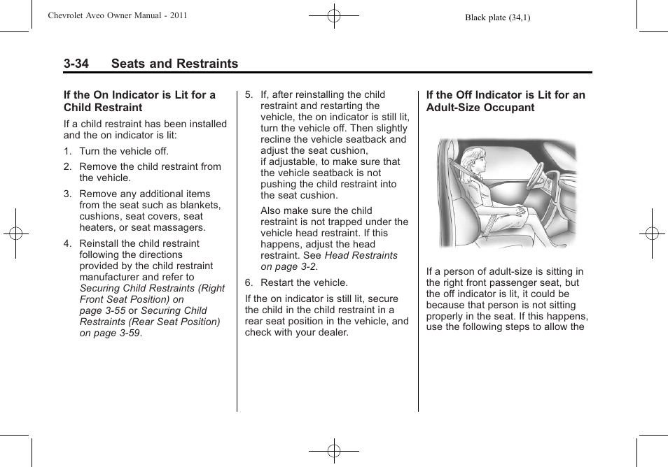 34 seats and restraints | CHEVROLET 2011 Aveo User Manual | Page 84 / 328