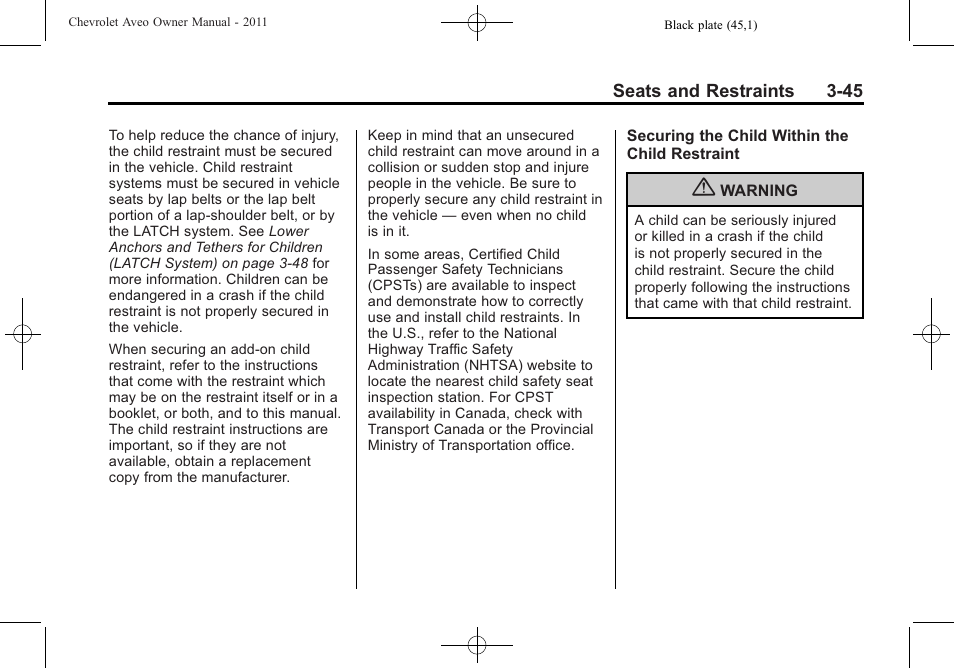 CHEVROLET 2011 Aveo User Manual | Page 95 / 328