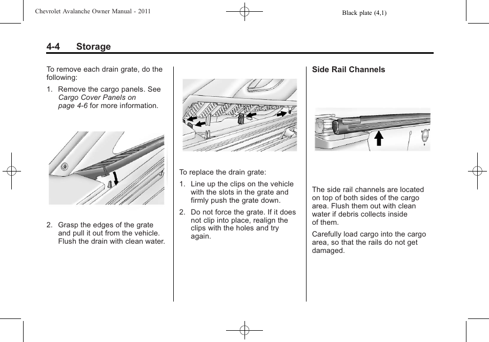 4 storage | CHEVROLET 2011 Avalanche User Manual | Page 128 / 508