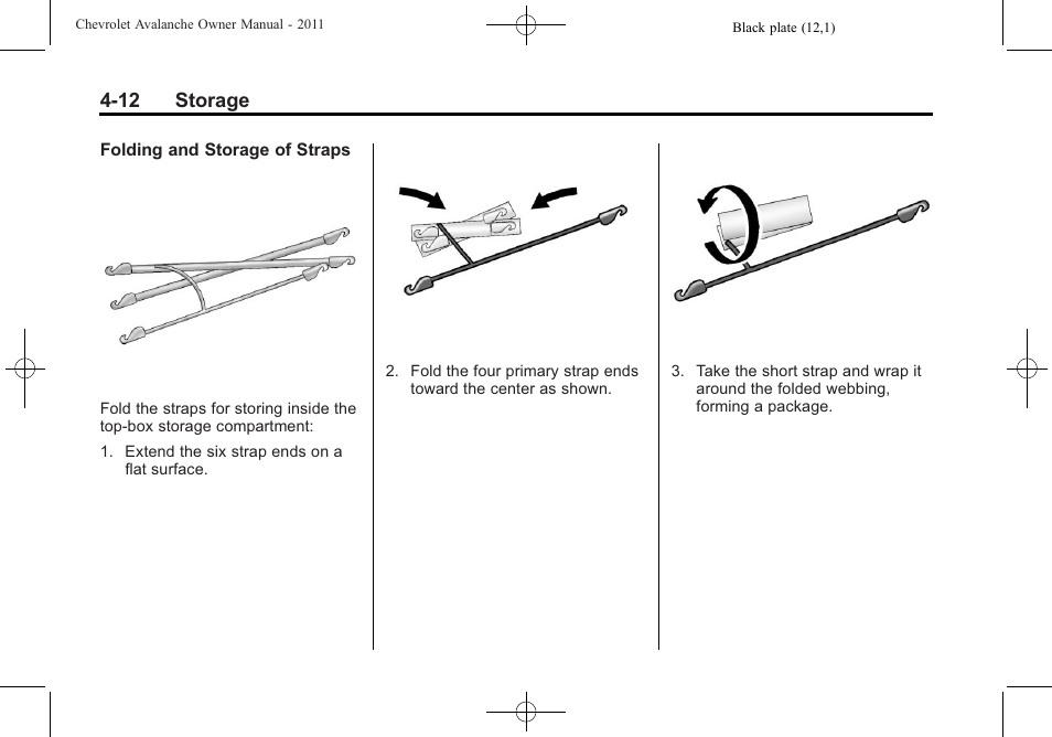 12 storage | CHEVROLET 2011 Avalanche User Manual | Page 136 / 508