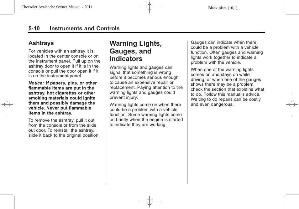 Ashtrays, Warning lights, gauges, and indicators, Drive systems -43 | Ashtrays -10, Warning lights, gauges, and, Indicators -10 | CHEVROLET 2011 Avalanche User Manual | Page 148 / 508