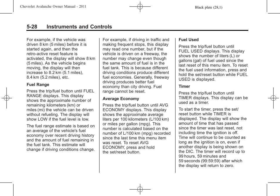 28 instruments and controls | CHEVROLET 2011 Avalanche User Manual | Page 166 / 508